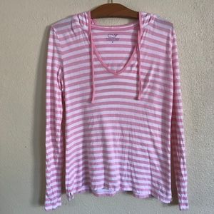 Vineyard Vines pink striped v neck hoodie blouse